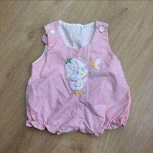 Vintage Baby Girl Bubble Romper Pink Polka Dot Duck Butterfly Easter 6 Month